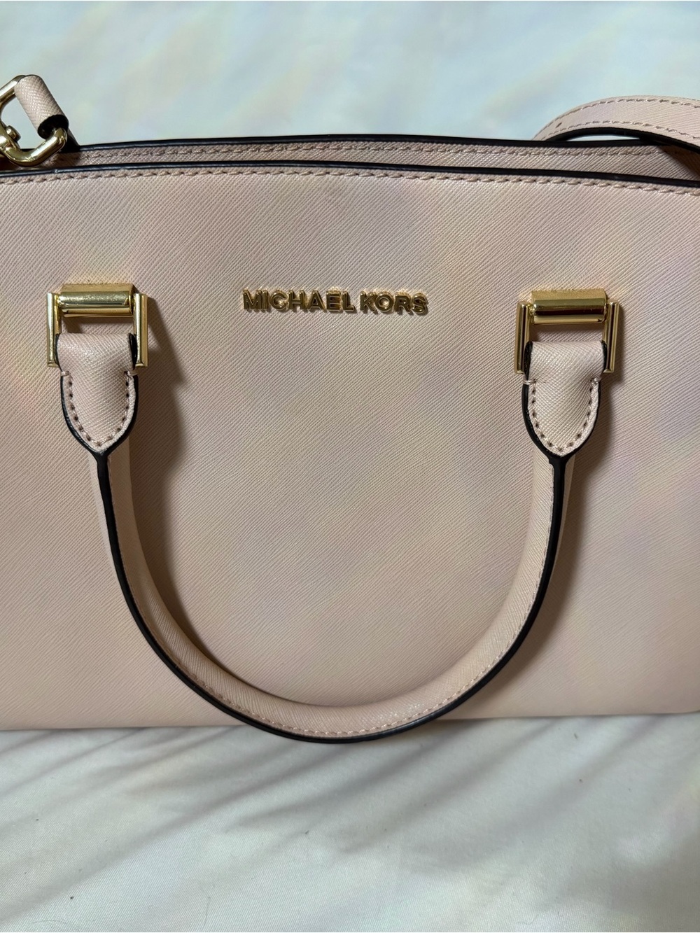 Michael Kors Blush Saffiano Leather Satchel with Gold Hardware